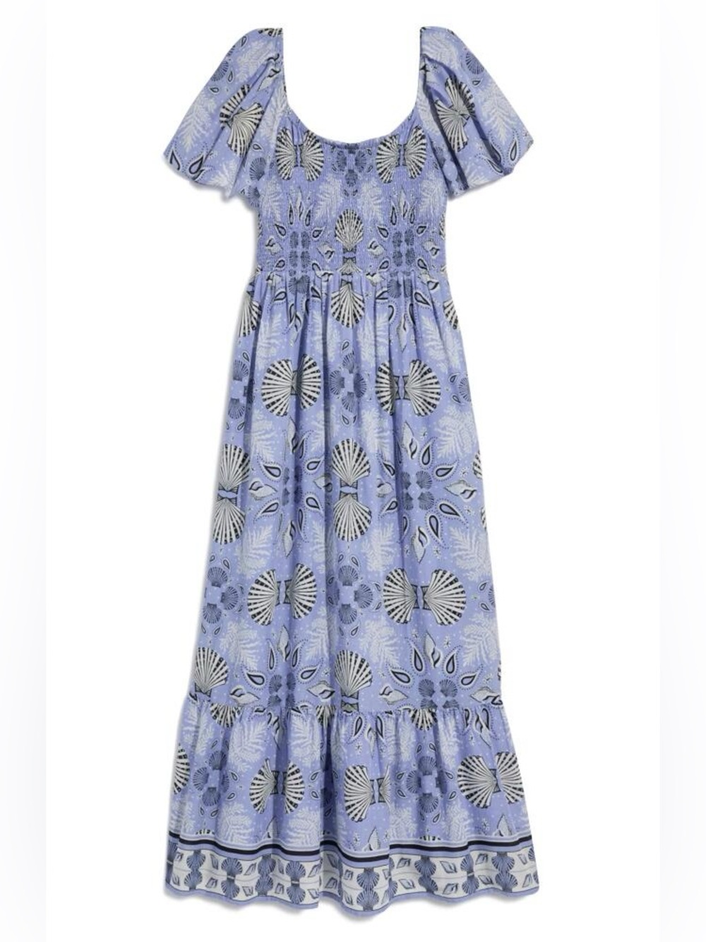 NWT Vineyard Vines Shell Rope Smocked Flutter Sleeve Maxi Dress Women's Size S